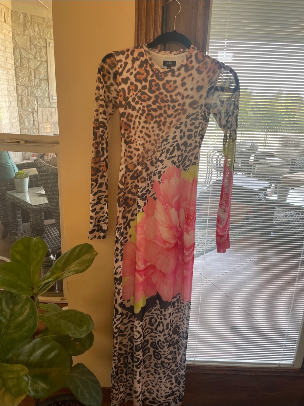 AFRM Leopard Print Maxi Dress with Pink Floral Panel